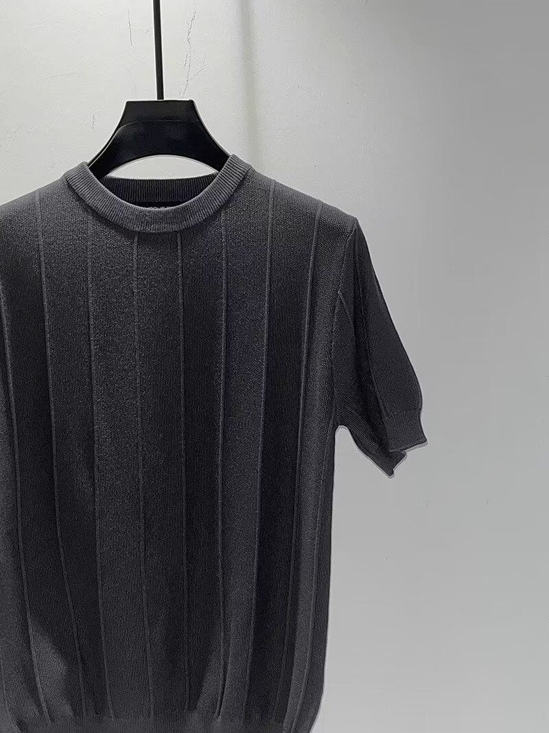 Männerkleeder 2024 Summer Nei Slim Äisseid Gestrickte Ronn Hals Kuerzärm T-Shirt Männer T-Shirt Yuppie T-Shirt Männer_voghion.com