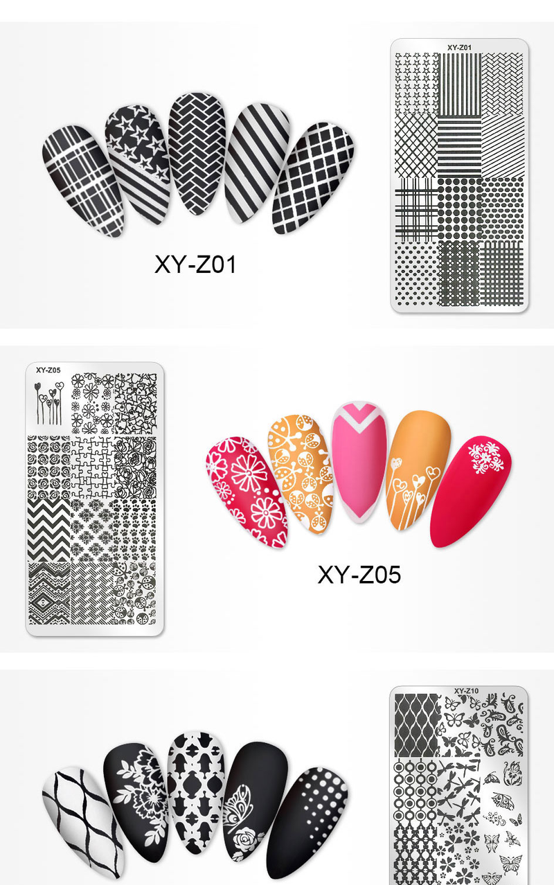 Plantillas para Arte de uñas Arte Clavo, placa de estampado, diseño de flor, hoja, mariposa, plantillas de sellos de encaje navideño, accesorios de imagen de placa_voghion.com