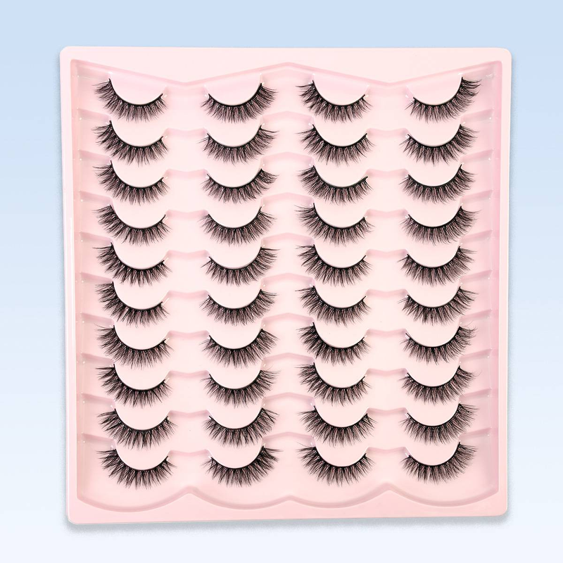 3D keemilise kiuga ripsmed, naturaalne stereokõverdus, 20 paari kunstripsmeid, rohkem kui ripsmete tasasus_voghion.com