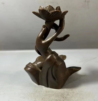 Quemador de incienso de reflujo de estilo chino retro, quemador de incienso de ceremonia del té de sándalo de interior con forma de mano de Buda de loto de estilo antiguo Zen_voghion.com