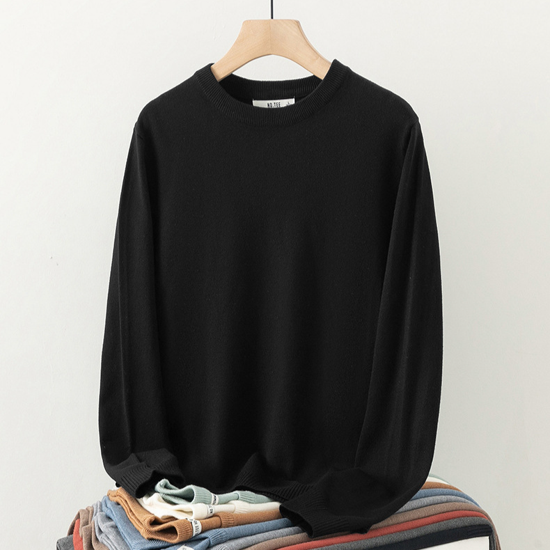 Men's Clothing Round neck sweater men's autumn and winter warm undershirt solid color sweater sweater sweater sweater sweater sweater slim fit trendy_voghion.com