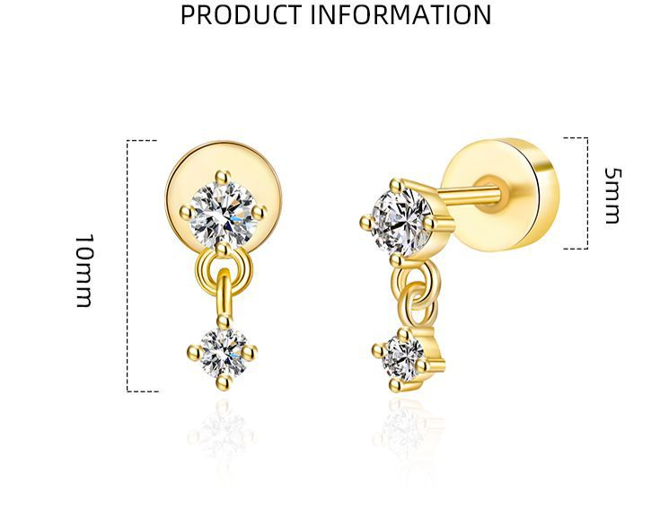 Gold color 8A zircon earrings screw ear bone studs exquisite small nose bone studs_voghion.com