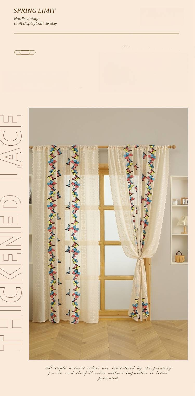Tende trasparenti ricamate a farfalla in stile francese - Tende in voile color crema per camera da letto e soggiorno (filtrano la luce, elegante decorazione per la casa)_voghion.com