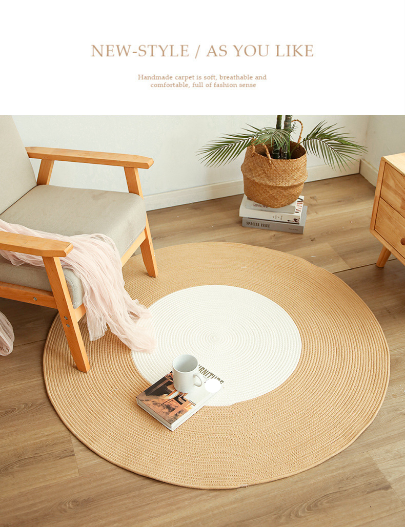Nordic Linen Rope Rug With Tassels - Handwoven Round Floor Mat For Living Room, Tea Corner & Airbnb_voghion.com