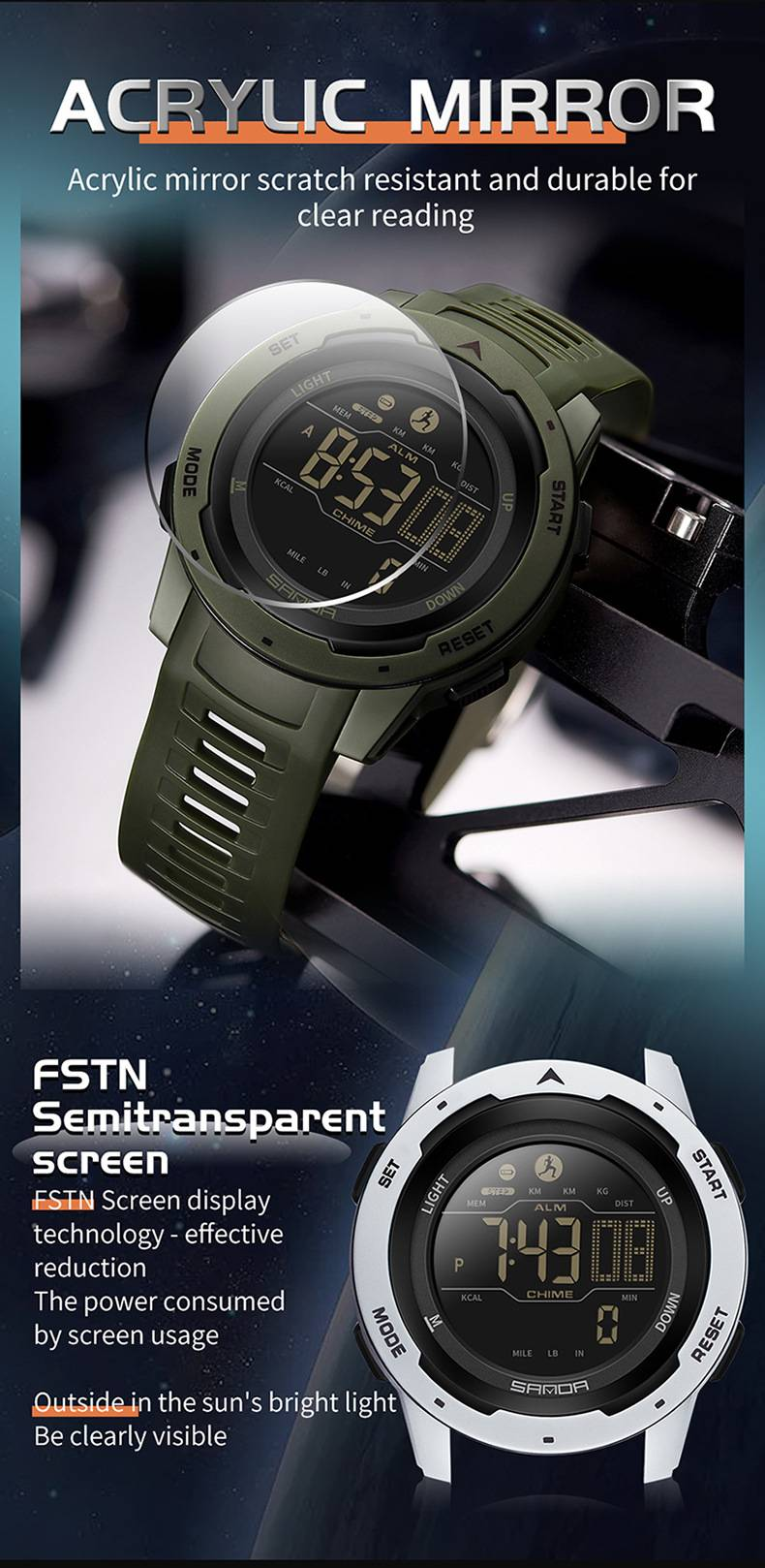 Sports Watch Calorie Pedometer Alarm Clock Waterproof Multifunctional Mountaineering Military Wind Shockproof Smart Watches For Men And Women._voghion.com