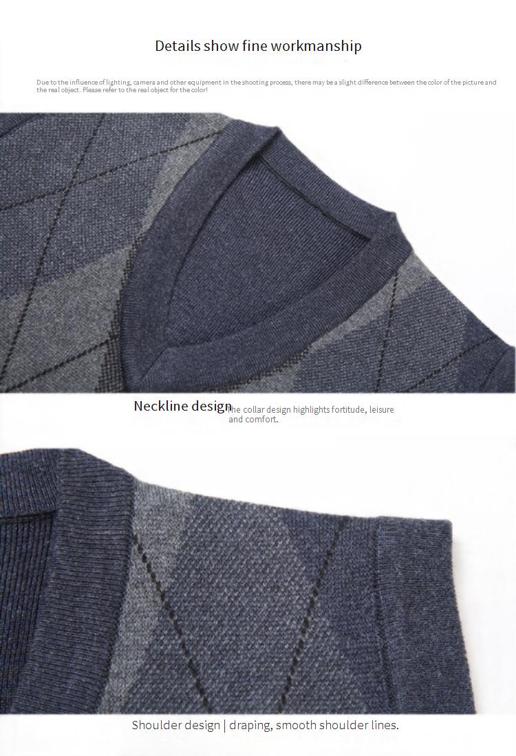 Herren Strickweste aus Wolle mit V-Ausschnitt und Rautenmuster, verdickter ärmelloser Pullover für Herbst und Winter_voghion.com