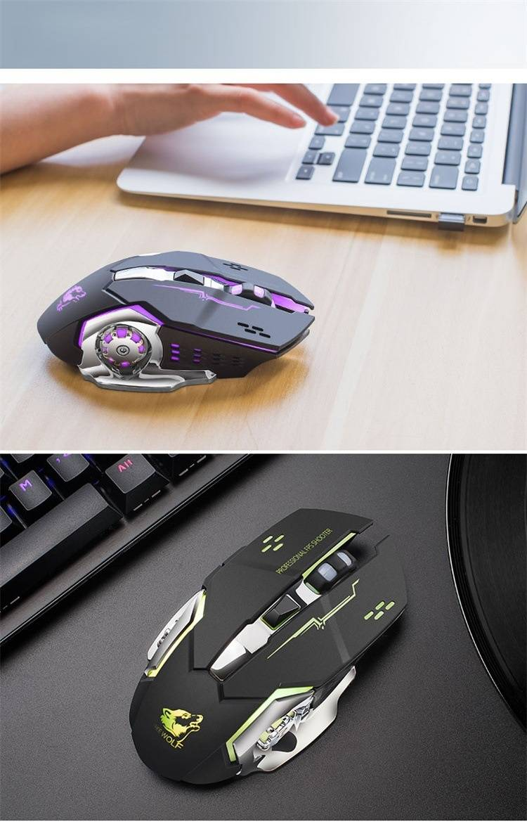Mouse sem fio para jogos X8 com iluminação RGB, 2400 DPI, 6 botões, design ergonômico para PC/laptop - compatível com Mac e Windows (preto/branco/cinza)_voghion.com