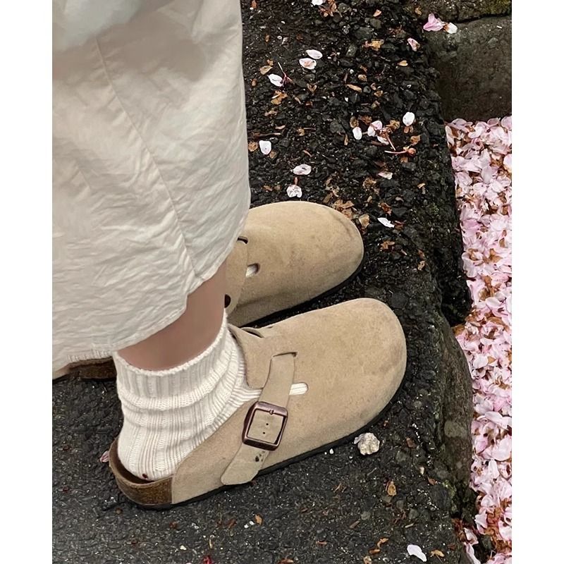 Neue Retro-Mode Damenschuhe Einfarbige Slingback-Schuhe mit weicher Sohle Runde Zehenpartie Dickbesohlte Wildleder-Clogs Sandalen Outdoor Beach_voghion.com