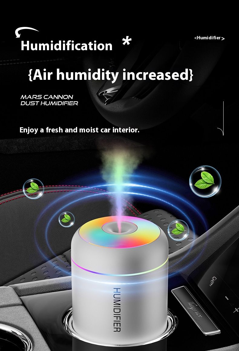 Humidificateur Mars Mini Pro – Brume froide ultrasonique USB portable pour voiture et chambre, réservoir de 500 ml, lumière d'ambiance LED 7 couleurs, 36 dB silencieux_voghion.com