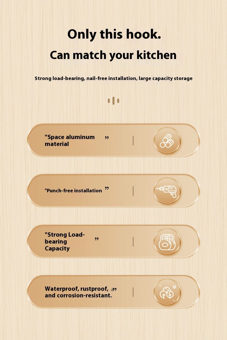 Organiseur mural pour ustensiles de cuisine sans perçage – Support suspendu Space en aluminium pour cuillères, couteaux et ustensiles de cuisine, 6 à 14 crochets (finition mate et brillante)_voghion.com