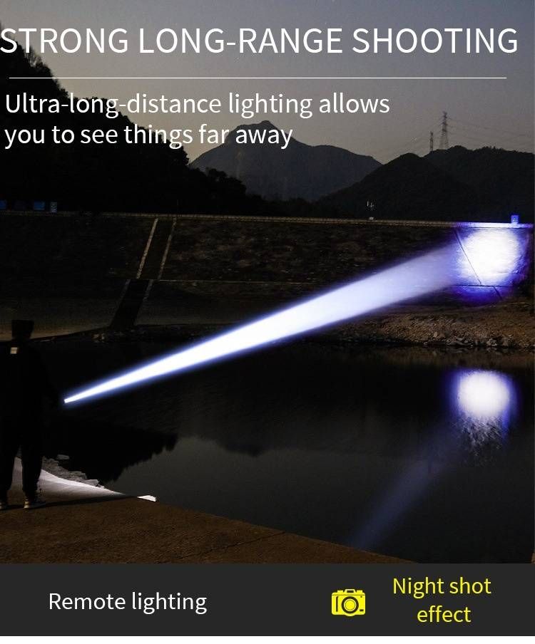 Digital Display White Laser Flashlight – 1800LM Ultra-Bright, Type-C Rechargeable, 500m Beam, Fluorescent Strip, Battery Level Indicator_voghion.com