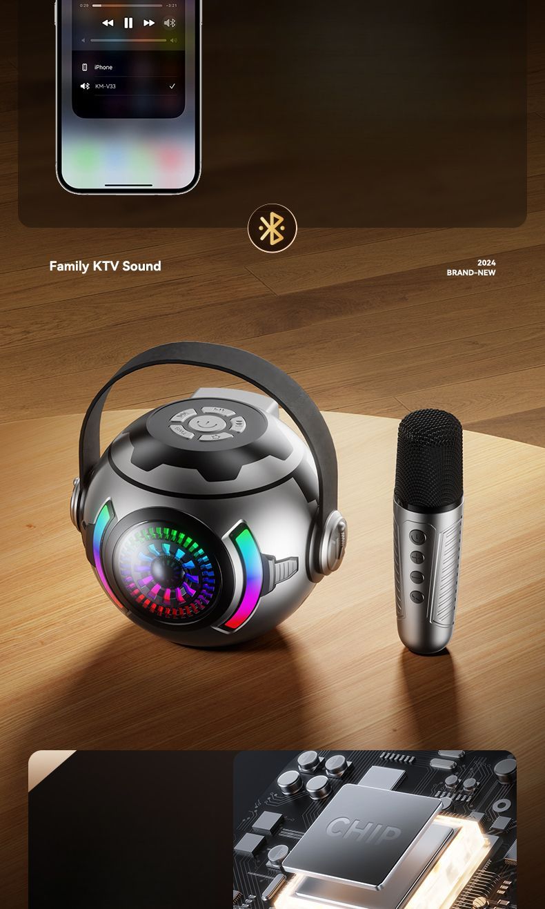 Drahtloses Bluetooth-Mikrofon für Zuhause, Outdoor, KTV, tragbarer Hi-Fi-Singlautsprecher, bunte Neonlichter_voghion.com