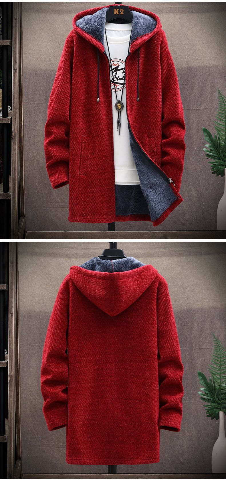 Herrenbekleidung Herbst und Winter neue Herren-Strickjacke plus samtverdickter Pullover modischer mittellanger Mantelpullover_voghion.com