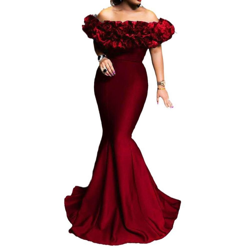 Abbigliamento da donna Primavera Cintura elastica lavorata a maglia Foglia di loto Una spalla Piccola coda Gonna lunga Vestito_voghion.com