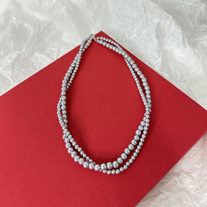 Collier de perles grises superposées à double couche enveloppées et élégantes, collier de cou de haute qualité, pull_voghion.com