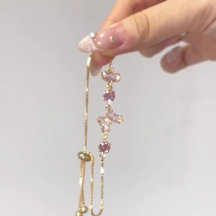 Superglänzendes rosa Schmetterlings-Zirkonarmband für Damen, süßes, exquisites, hochwertiges und vielseitiges Nischendesign der Runaway Princess_voghion.com