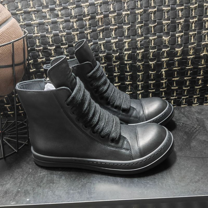 RO Herren Top Leder Schwarz Breite Schnürsenkel Dicke Sohle Höhe Erhöhen Dark Style High Street Casual Board Schuhe Damen_voghion.com