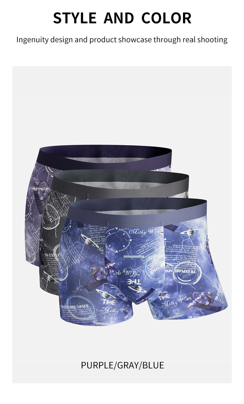 3er-Pack nahtlose Cosmic-Boxershorts für Herren, dünn und mit feuchtigkeitsableitendem Innenschritt in eine Richtung_voghion.com