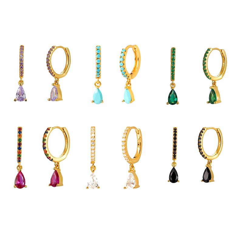 Light Luxury High-End Colorful Zircon Earrings Water Drop Inlaid Diamond Celi French Style Ear Clips Women's Jewelry_voghion.com