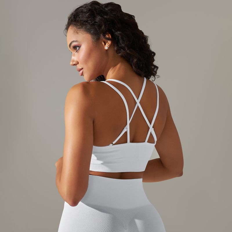 Damkläder sömlösa stickade enfärgade vacker rygg andas cross sport bh löpning fitness yoga bh topp_voghion.com