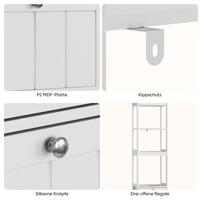 Schmaler Wäscheturm Aus Holz, Freistehender Schrank Mit 2 Schubladen, 40x30x160 Cm, Bianco_voghion.com