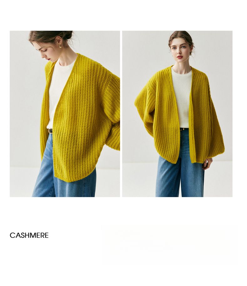 Strickjacke aus 75 % Kaschmir und 25 % Maulbeerseide für Damen, weich und hautfreundlich, lockere Passform, schlankmachend, Übergröße, faul_voghion.com