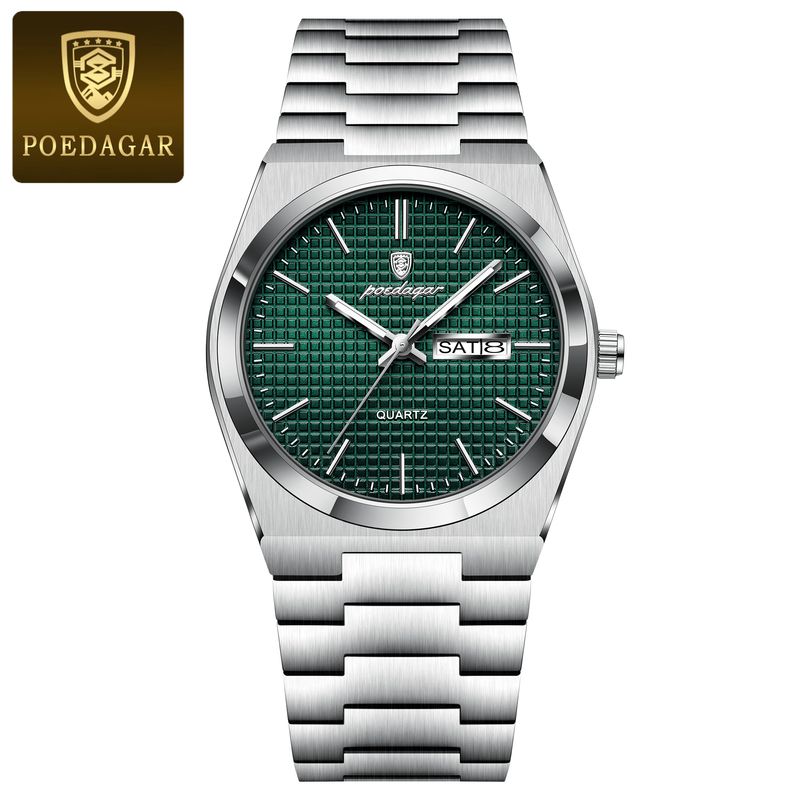 POEDAGAR Top Business Man Watch Luminous Waterproof Stainless Steel Men Wristwatch Date Week Quartz Fashion Casual Men's Watches_voghion.com