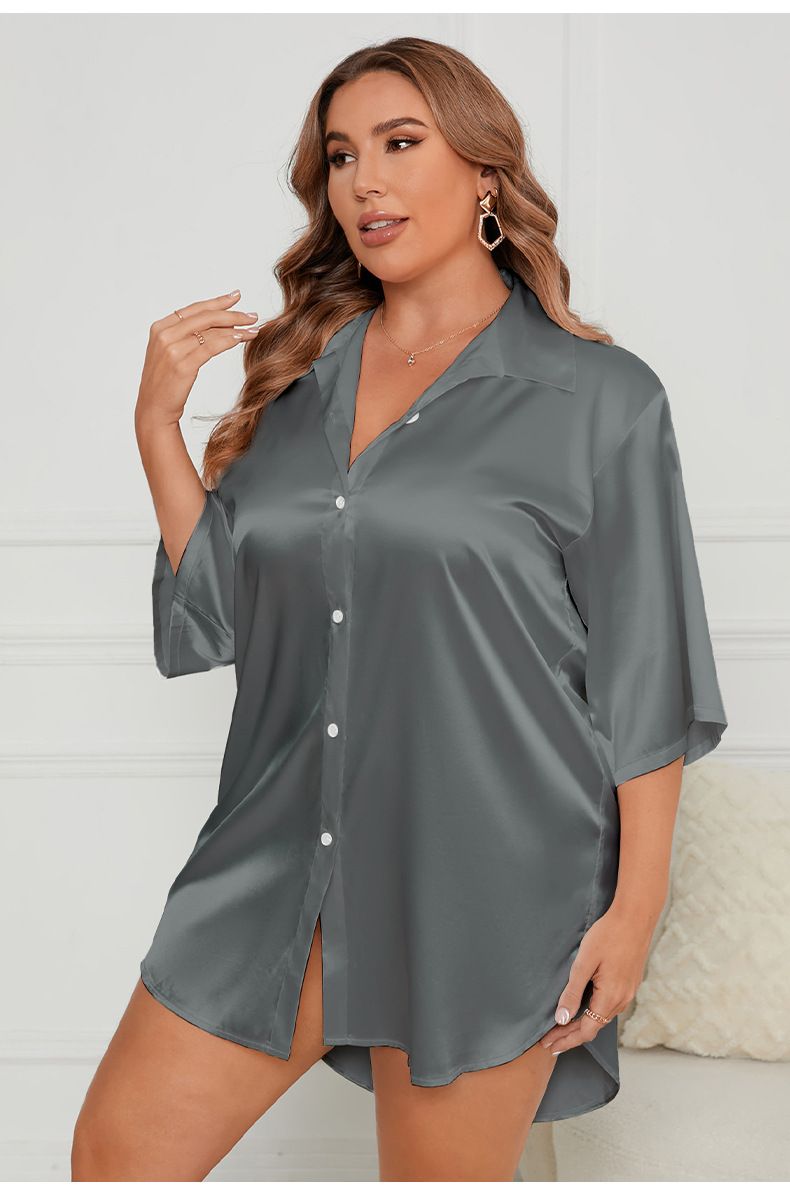 Large Size Ice Silk Nightdress Women's Loose Short Sleeve Shirt Skirt Loungewear Women's_voghion.com
