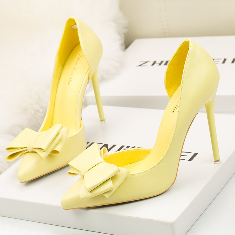 Women's Pumps winter stiletto heels 2020 spring new sexy French girl pointed toe hollow bow shoes_voghion.com