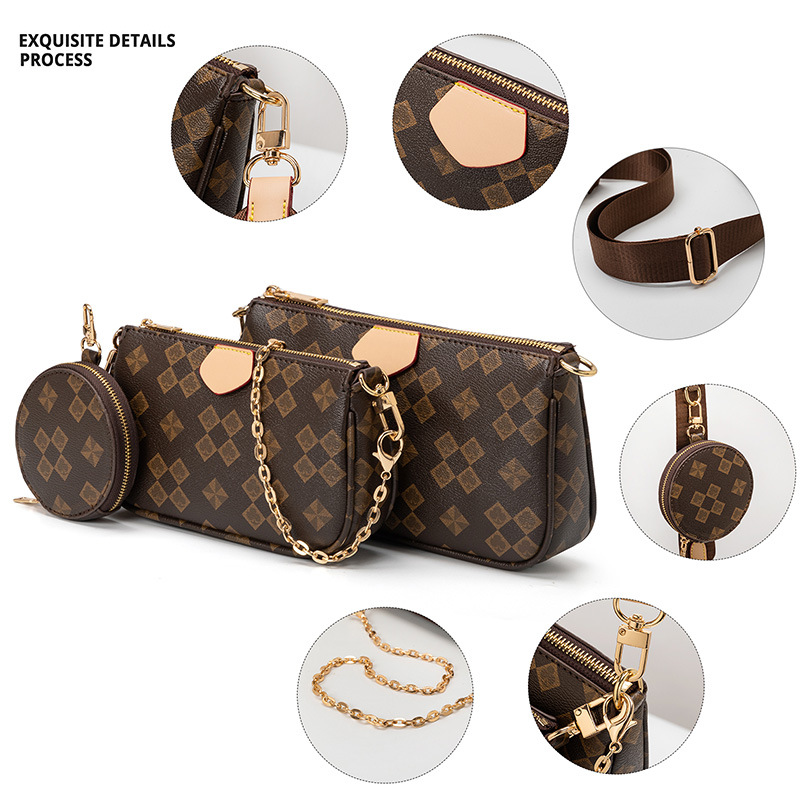 Combination Bag Fashionable Women's Crossbody Bag Chain Three-piece Set Mahjong Bag Three-in-one Shoulder Armpit Bag_voghion.com