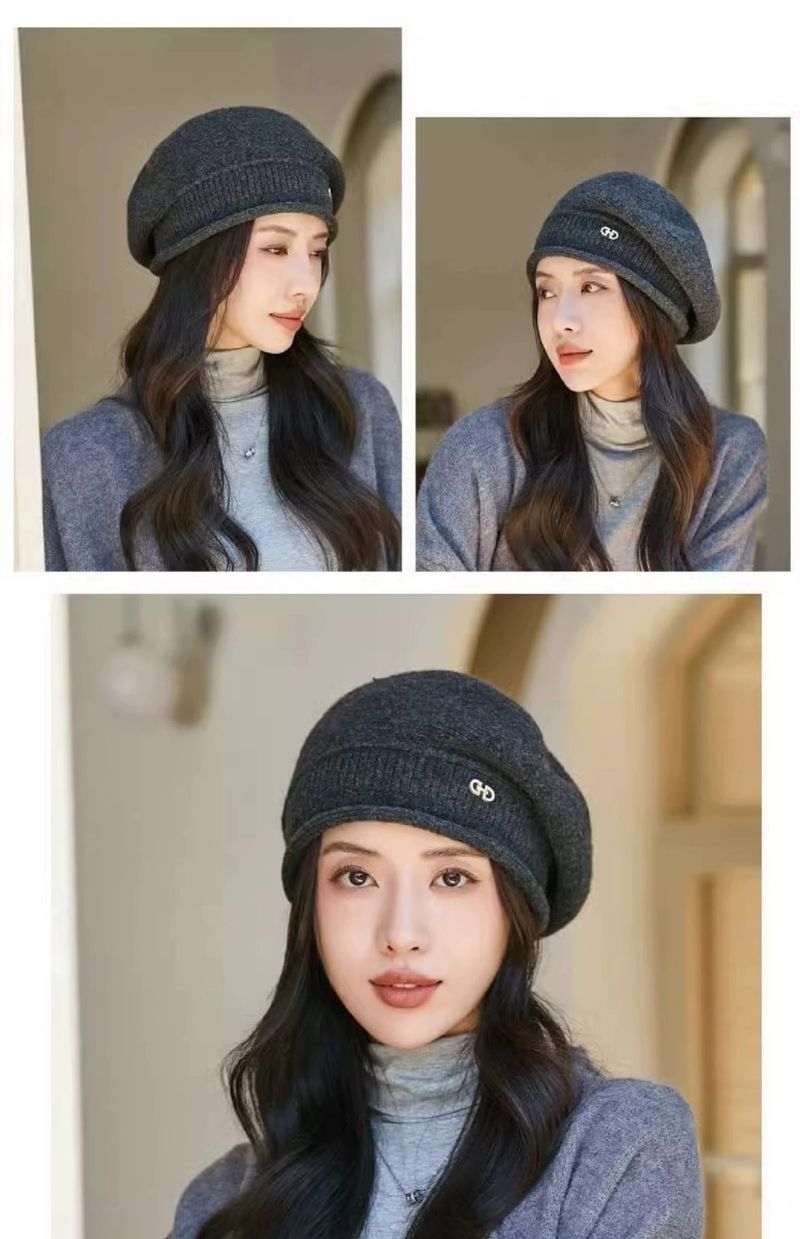 Boina de tricô feminina, resistente ao frio, outono e inverno de 2025, versátil, moderna, quente, elegante e com proteção para as orelhas._voghion.com