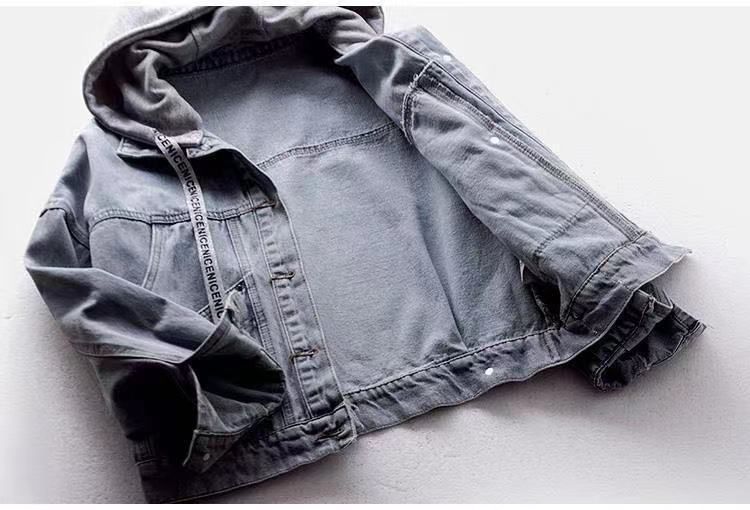 Women's Clothing Denim Jacket Women Spring And Autumn Short Loose BF Long Sleeve Hooded Jacket Large Pockets All Match Tops_voghion.com