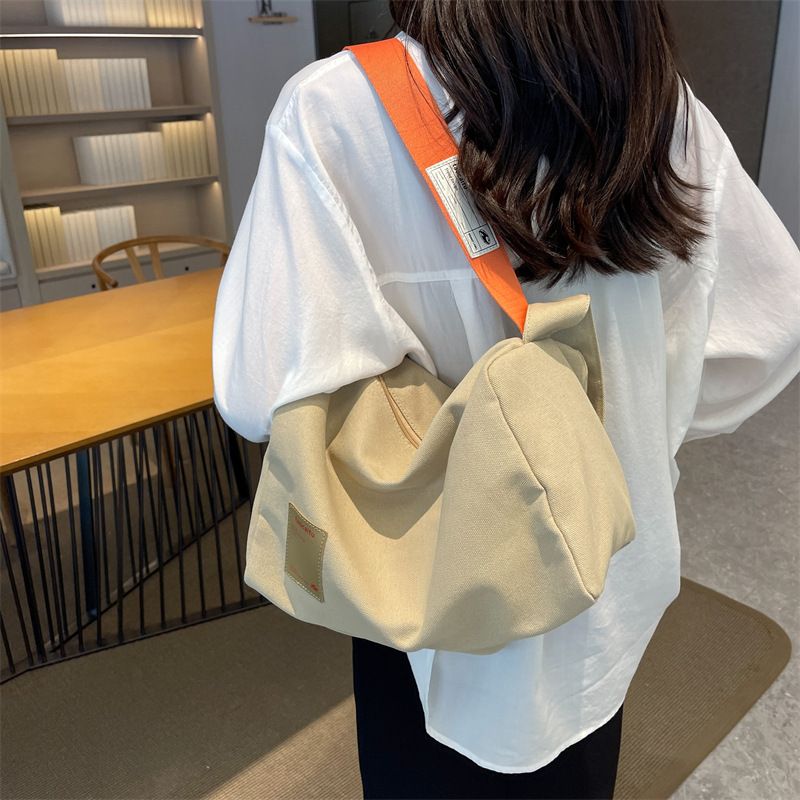 Grande capacidade nova bolsa de lona minimalista classe estudante bolsa diagonal de ombro único, bolsa de travesseiro feminina_voghion.com