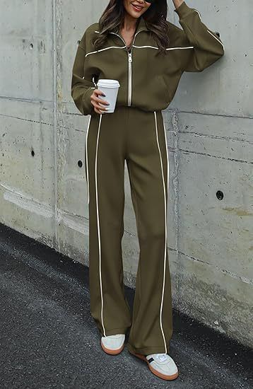 Completo da donna da ufficio a palestra, 2 pezzi: top da allenamento con cerniera completa e pantaloni affusolati (S-XXL, poliestere traspirante, 13 colori, casual da lavoro)_voghion.com