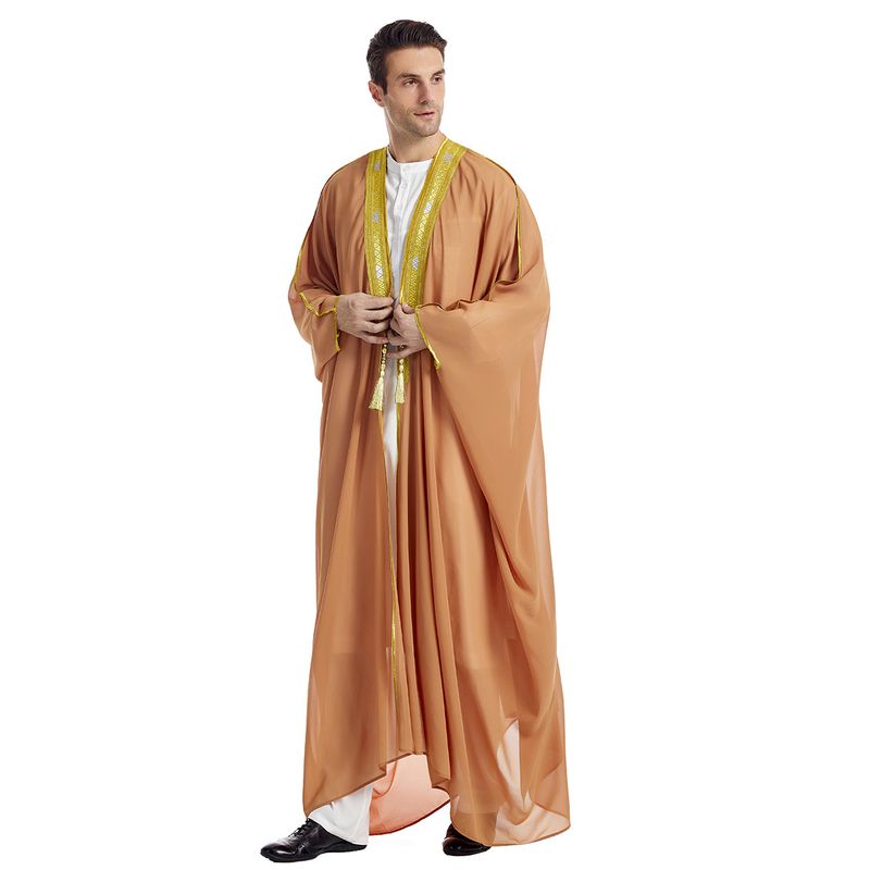 Férfi ruházat Férfi köntös Férfi hímzett hosszú ujjú medál Arany gyöngyös sifon felsőrész_voghion.com