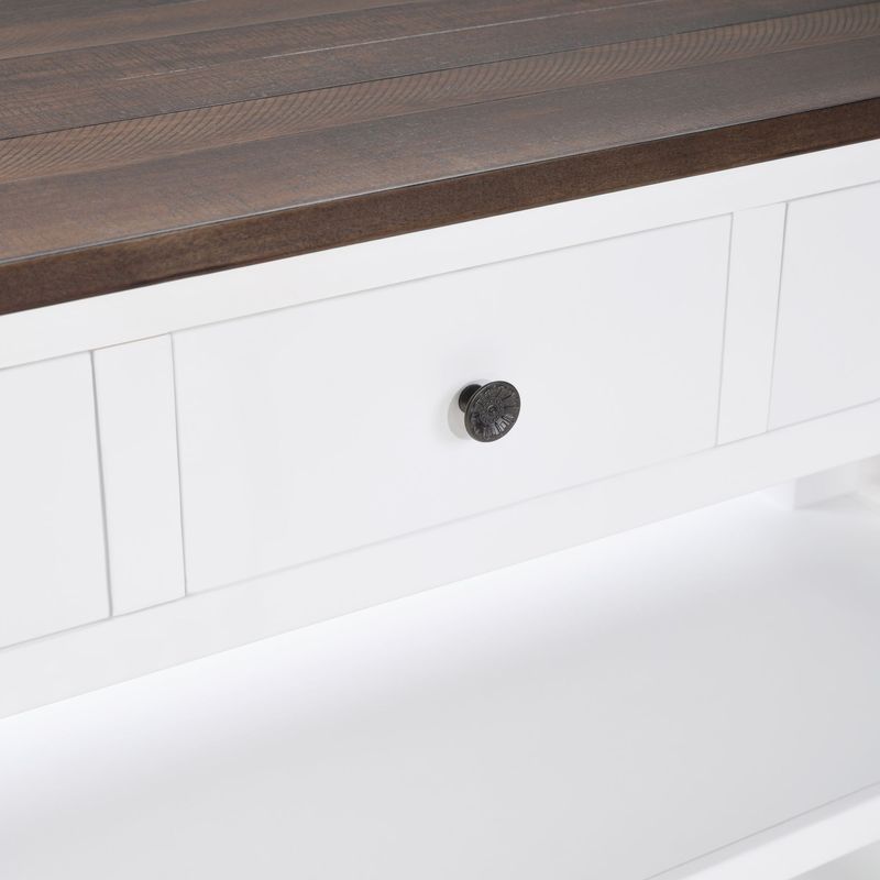 Retro Design Console Table With Two Open Shelves, Pine Solid Wood Frame And Legs For Living Room_voghion.com