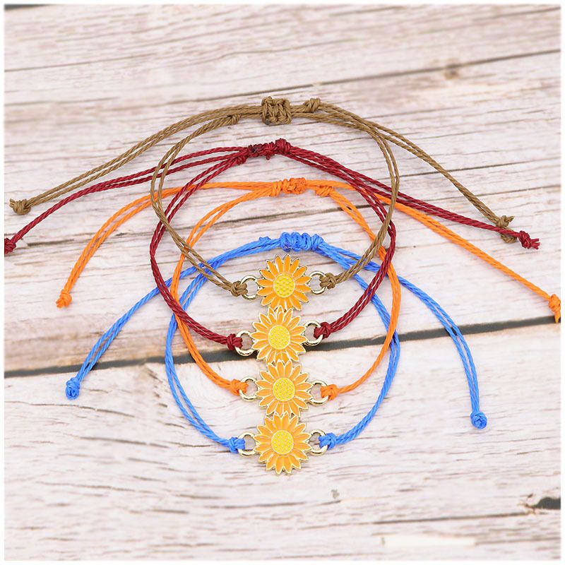Sunflower Sun Flower Daisy Bracelet Wax Thread Woven Chrysanthemum Bracelet Multi-color Optional_voghion.com