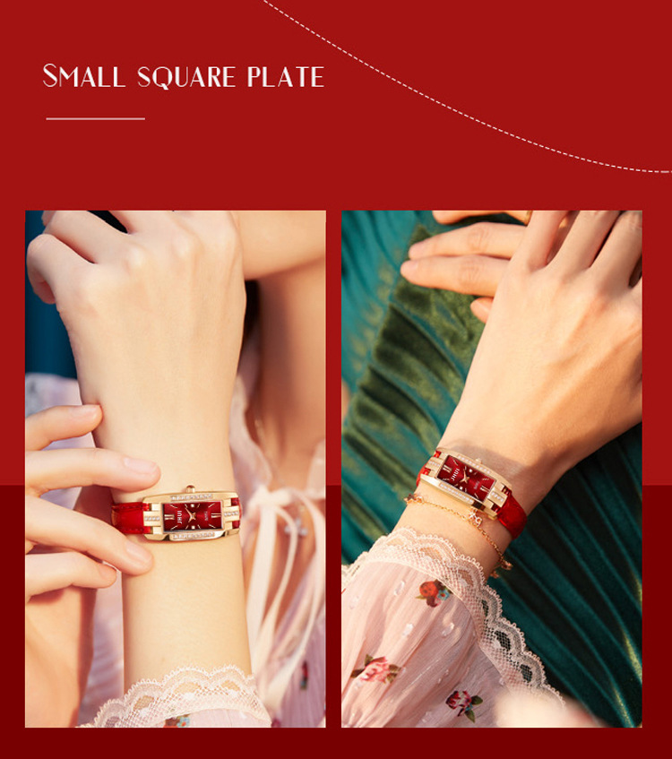 2023 Nuovo elegante orologio al quarzo da donna quadrato Orologio da donna coreano personalizzato con cinturino verde piccolo_voghion.com