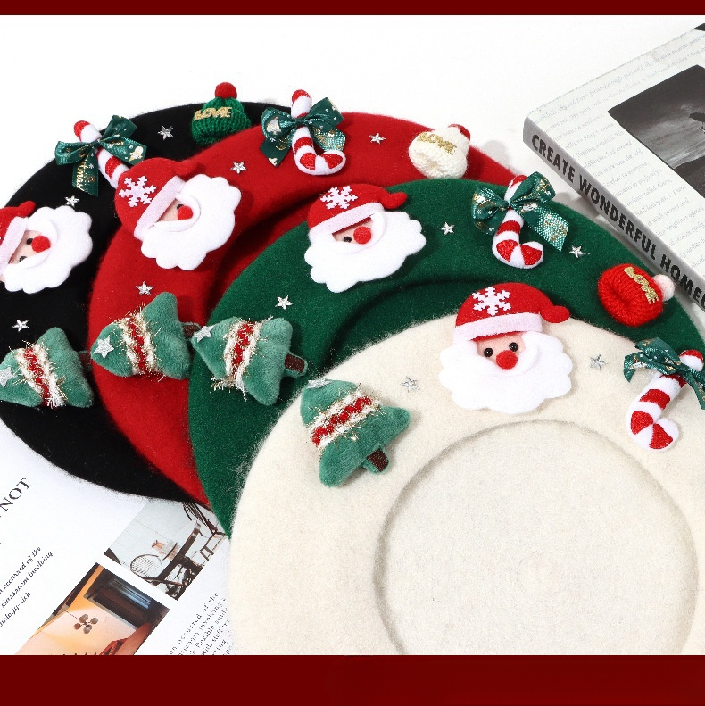 Heiße Designer-Modelle, Temperament-Trend, lässige Damen-Eltern-Kind-Wolle Hundert mit Druck, warme Herbst- und Winter-Weihnachtselemente, warme Knospenkappe_voghion.com