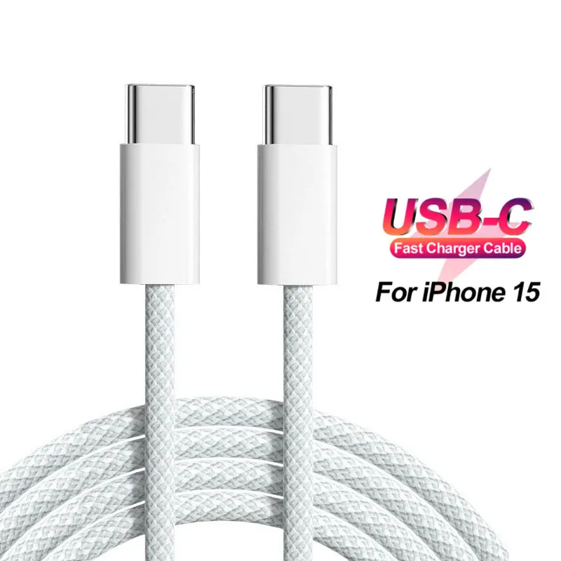 Original PD 60W USB C hurtigopladerkabel til iPhone 15 Pro Max 15 Pro 15 Puls USB-C vævet opladningskabel datalinje tilbehør_voghion.com