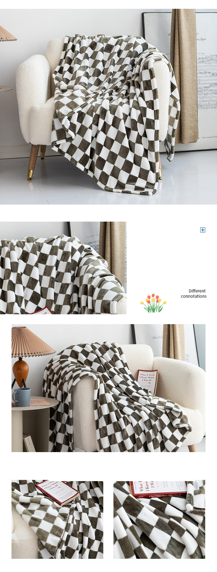 blanket checkerboard flannel blanket printed coral fleece blanket thickened bed sheet nap blanket gift_voghion.com