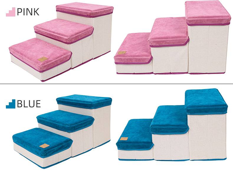 Escalier pour chien, marchepied et escalier Hesento à 3 niveaux, marchepied pour lit surélevé avec rangement et marches réglables, rampe pour lit-canapé_voghion.com