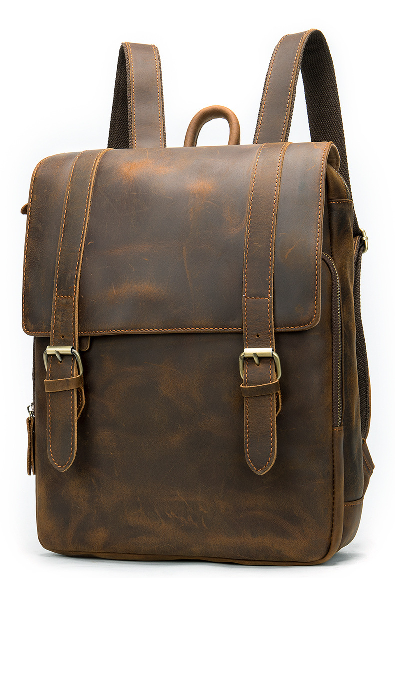 Leather Men's Backpack Large Capacity Business Travel Cowhide Backpack Laptop Bag Men_voghion.com