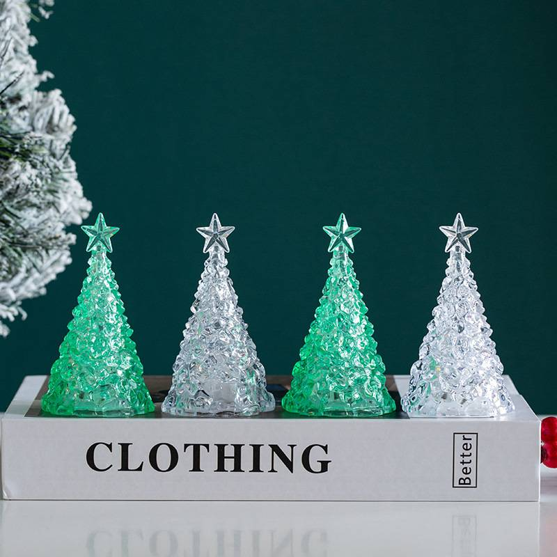 Christmas Decoration Mini Glowing Christmas Tree, Transparent Crystal Night Light, Cross-border Desktop Decoration Props, Small Gifts_voghion.com