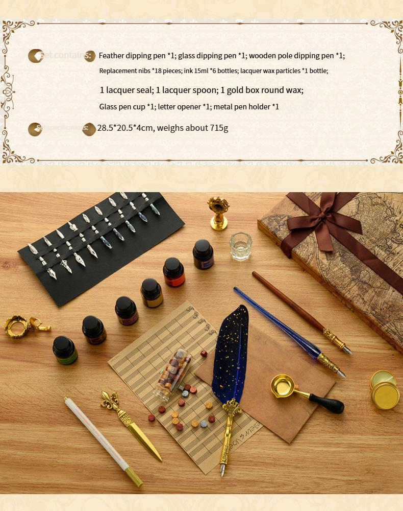Federstift-Set mit Tinte, britischer Retro-Dip-Federstift, Wachssiegel, Student-Dip-Pen_voghion.com