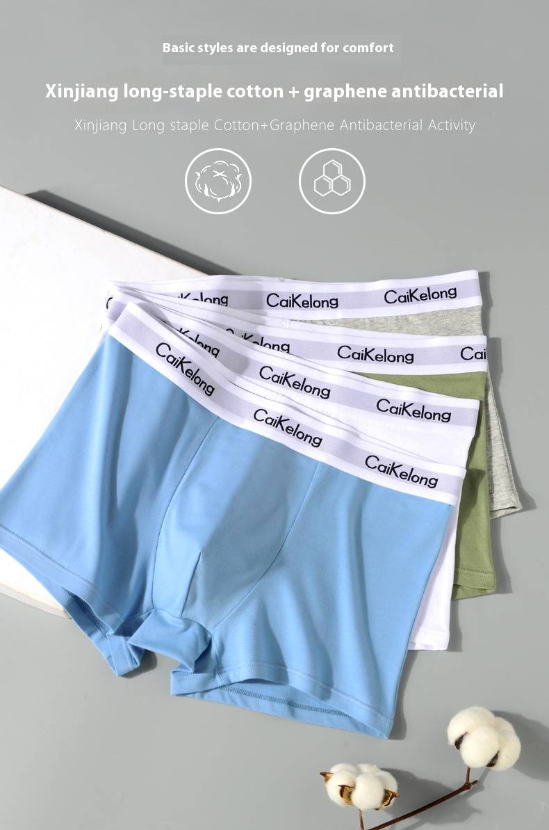 Intimo da uomo in cotone a fibra lunga di alta qualità - Boxer traspiranti a vita media con fodera antibatterica in grafene (nero, bianco, blu navy, grigio, rosso)_voghion.com