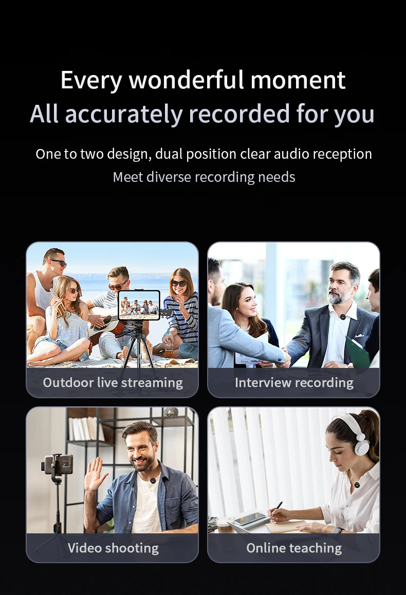 Wireless Lavalier Lapel Microphone For IPhone IPad Android Outdoor Live Streaming Recording Interview With Magnetic Clip_voghion.com