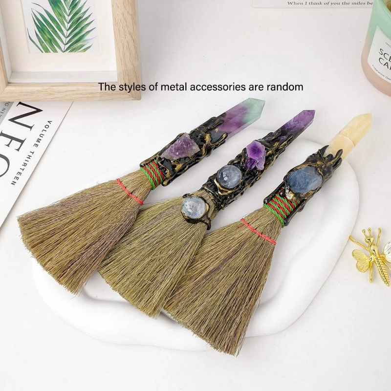 1PC Natural Crystal Point Stone Amethyst Altar Witch Supplies Table Decoration Family Tree Charms Feather Broom Crafts Halloween_voghion.com
