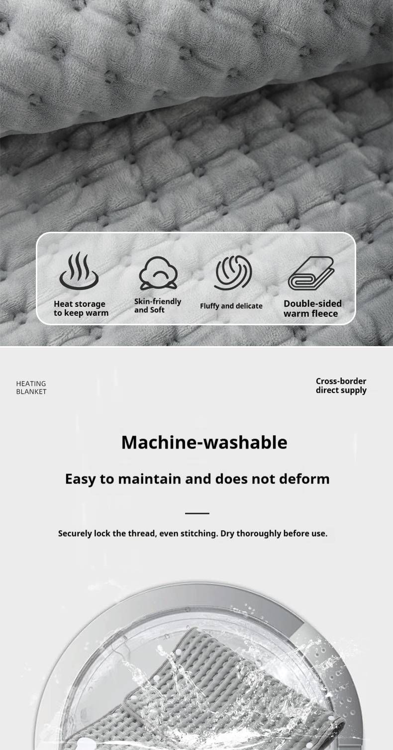 Coperta riscaldante terapeutica – Regolabile su 9 livelli, design con bottoni automatici, tessuto in pile di cristallo (220 V, 130 W, alimentazione CA, certificazione CE)_voghion.com