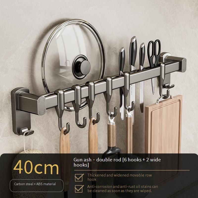 Space-Saving Wall-Mounted Kitchen Organizer - Dual Rail Hanging Rack For Utensils, Knives & Spoons - No Drilling Required - Removable & Washable_voghion.com